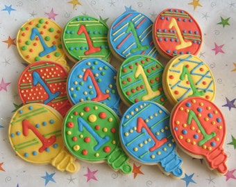 Birthday Balloon Cookies - Birthday Decorated Cookies - Balloon Cookies - 1 Dozen