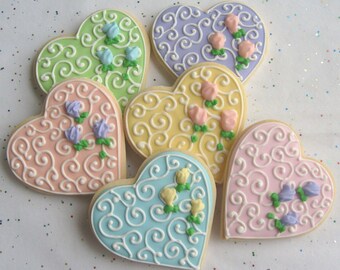 ROMANTIC HEART Decorated Cookie Favors -  Wedding Heart Cookies - Heart Decorated Cookie Favors -1 dz.