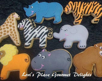 Zoo Animal Decorated Cookies - Zoo Cookies -  16 cookies