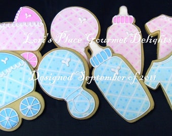 Plaid Baby Shower Cookies - 12 Cookies