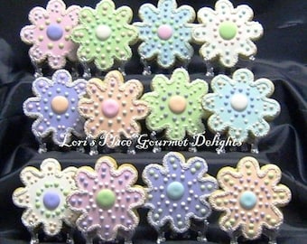 Flower Cookies - Beaded Flower Cookies - 12 Cookies