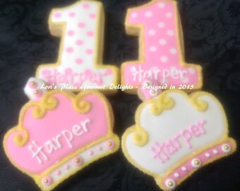 Princess 1st Birthday Cookies - 12 cookies