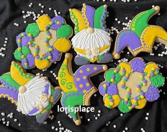 Gnome Mardi Gras Cookies - Mardi Gras Cookies - 12 Cookies