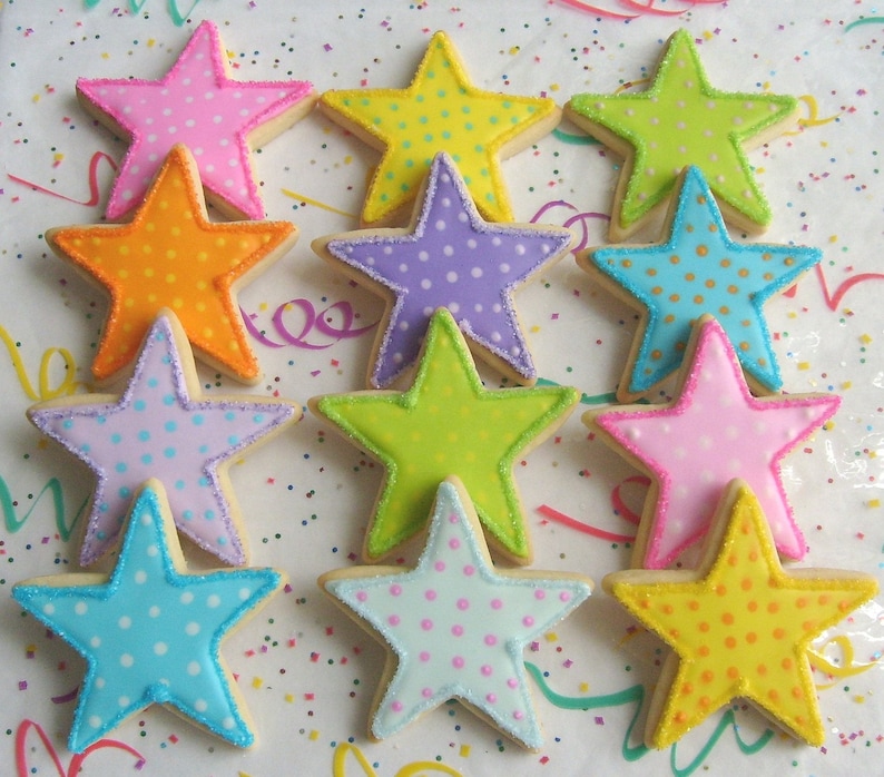 Star Decorated Cookies Star Cookies Star Decorated Cookie Favors Cookie Gift 1 dozen image 2