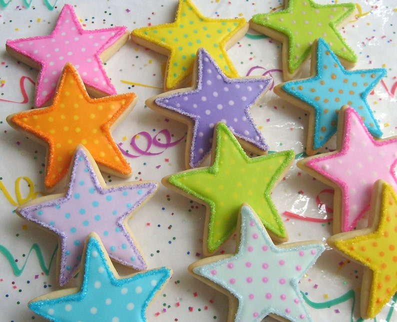 Star Decorated Cookies Star Cookies Star Decorated Cookie Favors Cookie Gift 1 dozen image 3