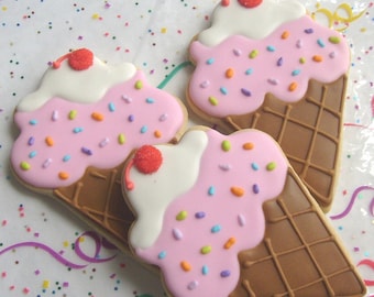 Ice Cream Cone Cookies - Favors  - 12 Cookies