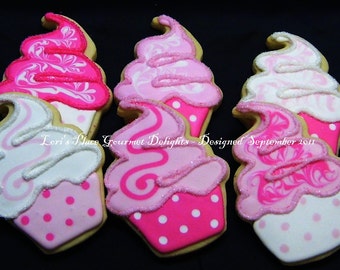 Cupcake Cookies - Sparkle Cupcakes - Cupcake Cookie Favors - 12 Cookies