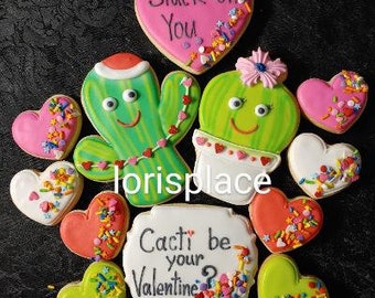 Cactus Valentine Cookies - Valentines Day Cookies - 12 Cookies