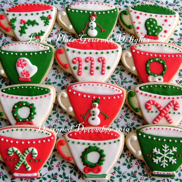 Christmas Tea Cups - Christmas Cookies - Cookie Gift - 1 Dozen