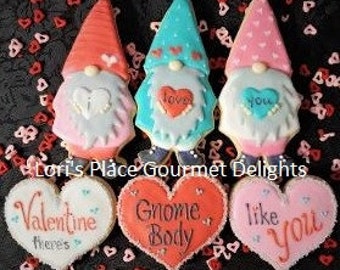 Gnome Cookies - Valentine's Day Cookies - 6 Cookies