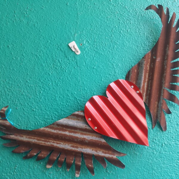 Herz mit Flügeln aus Kansas Scheune Tin "Zigeuner" Junk Rusty Schlafzimmer Wand Dekor Heimat gemacht