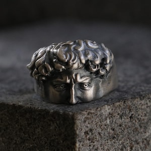 Michelangelo&#39;s David Ring: Handmade Oxidized 925 Sterling Silver Art Jewelry