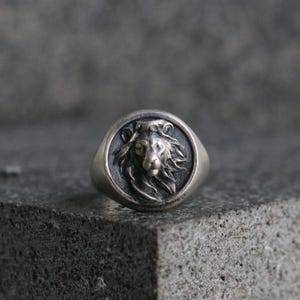 Oxidized Silver Lion Ring, Boho 925 Sterling Silver Ring, Handmade Men Ring, African Lion Ring, Gift For Him, Silver Mens Ring, Animal Ring