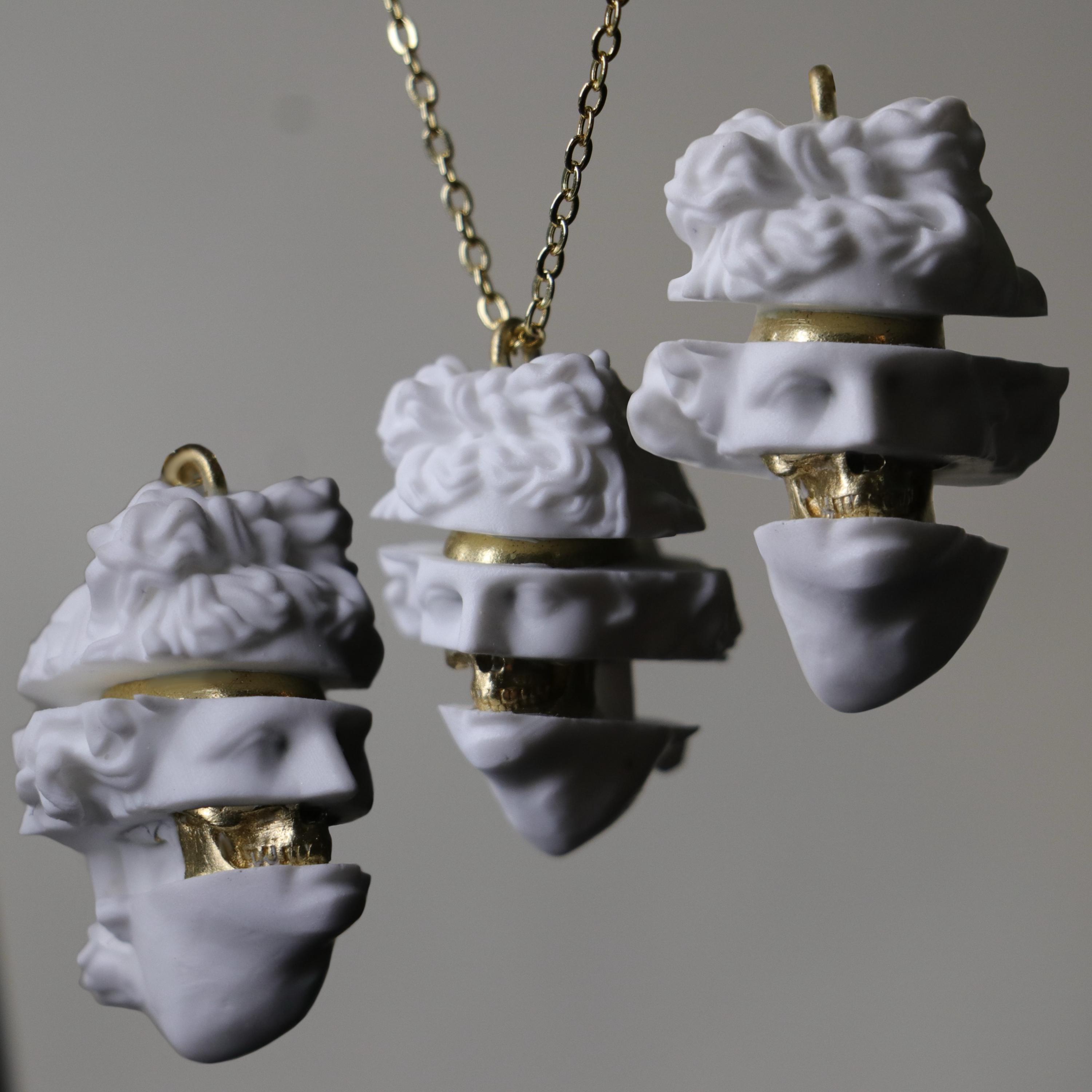 Marble Apollo Memento Mori Necklace, Marble  Skull Pendant, Classical Art Jewelry, Apollo Necklace, Apollo Skull Pendant, Sculpture Jewelry