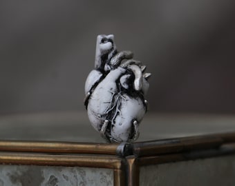 Silver Anatomical Heart Necklace, Anatomical Heart Snake Pendant , Antique Silver Anatomical Heart Pendant, Unique Jewelry. Gift for Nurse