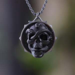 Silver Skull Snake Necklace, Memento Mori, 925 Silver, Witch Jewelry, Gold Plated, Skull Serpent Pendant, Gothic Skull Snake, King Skull