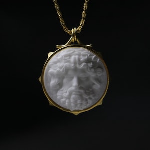 Colar Zeus de mármore, pingente Zeus banhado a ouro, joias da mitologia grega, deus grego Zeus, colar da mitologia grega antiga, joias míticas