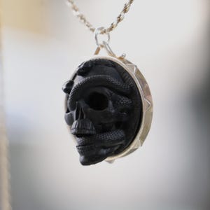 Handmade Sterling Silver Skull Snake Pendant: Gothic Jewelry