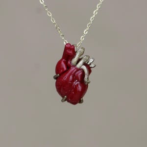 Silver Anatomical Heart Necklace, Bloody Heart Neckalce, Witchcraft Jewelry, Heart With Snakes, Gothic Creepy Necklace, Blood Red Heart