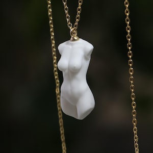 Handmade Marble Torso Pendant: 925 Silver Anatomic Necklace