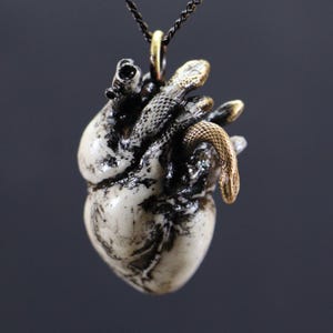 Marmor handgemachte anatomische menschliche Herz Halskette, Schlange Herz Halskette, anatomische Halskette, antike Bronze anatomisches Herz Anhänger, Geschenk