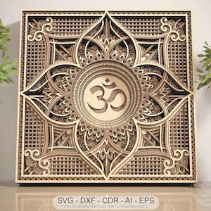 Mandala Om en capas SVG, archivo para corte láser, arte mural 3D (descarga digital)