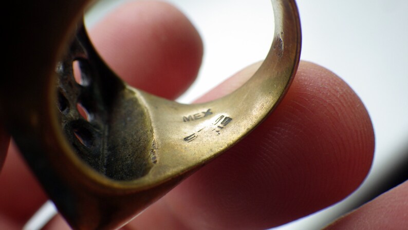 Brutalist Style Unusual Sterling and Brass Ring 1970s Handmade Size 7.5-8.