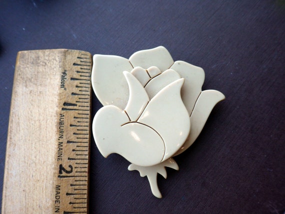 Rare French Celluloid Rose Pin/Brooch - Stylized … - image 3