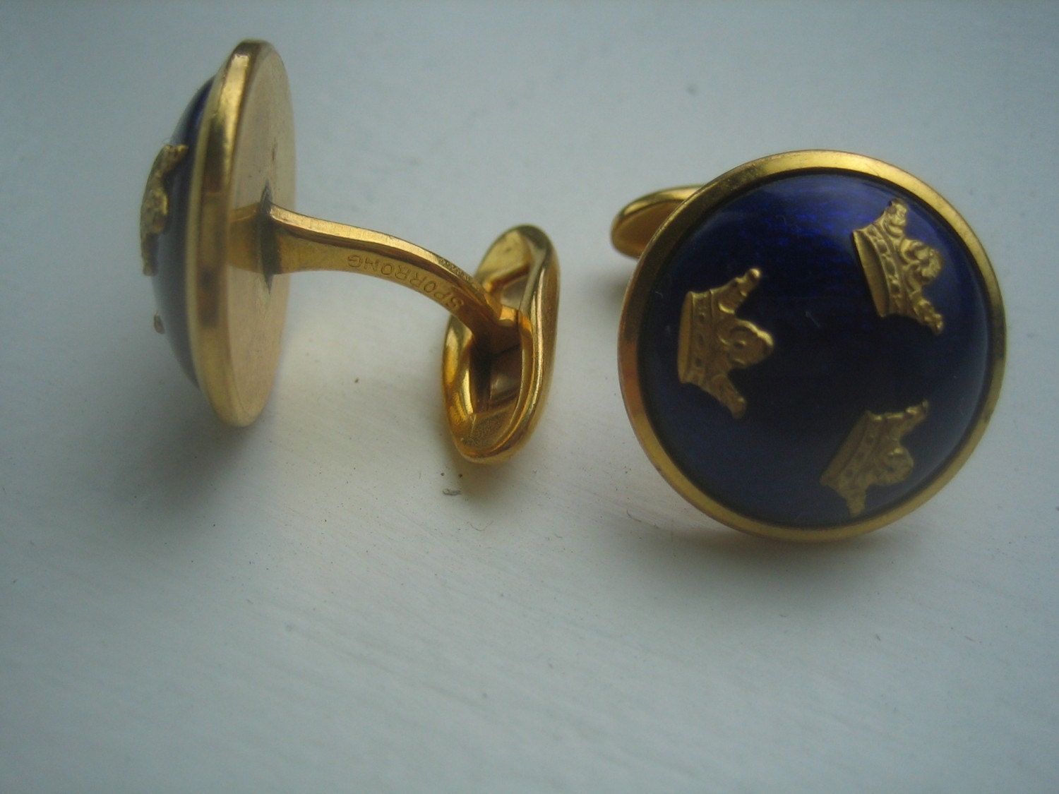 Sporrong Swedish Vintage Blue Enamel Crown Cufflinks Etsy