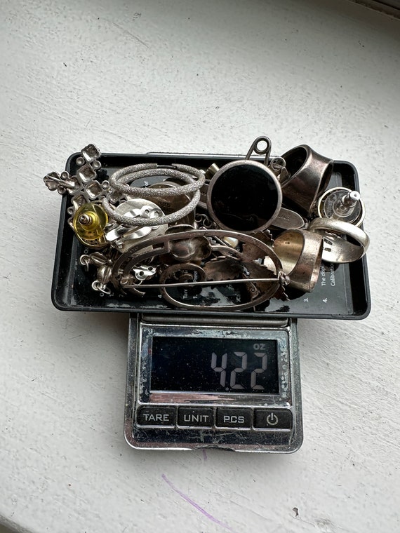 Large lot of vintage sterling silver pins ring ea… - image 9