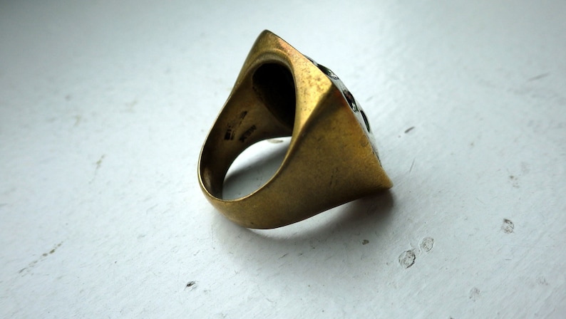 Brutalist Style Unusual Sterling and Brass Ring 1970s Handmade Size 7.5-8.