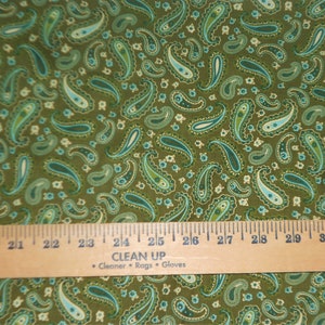CLEARANCE Two Continuous Yards of GREEN PAISLEY fabric, 72&quot; x 42&quot;, 100% Cotton