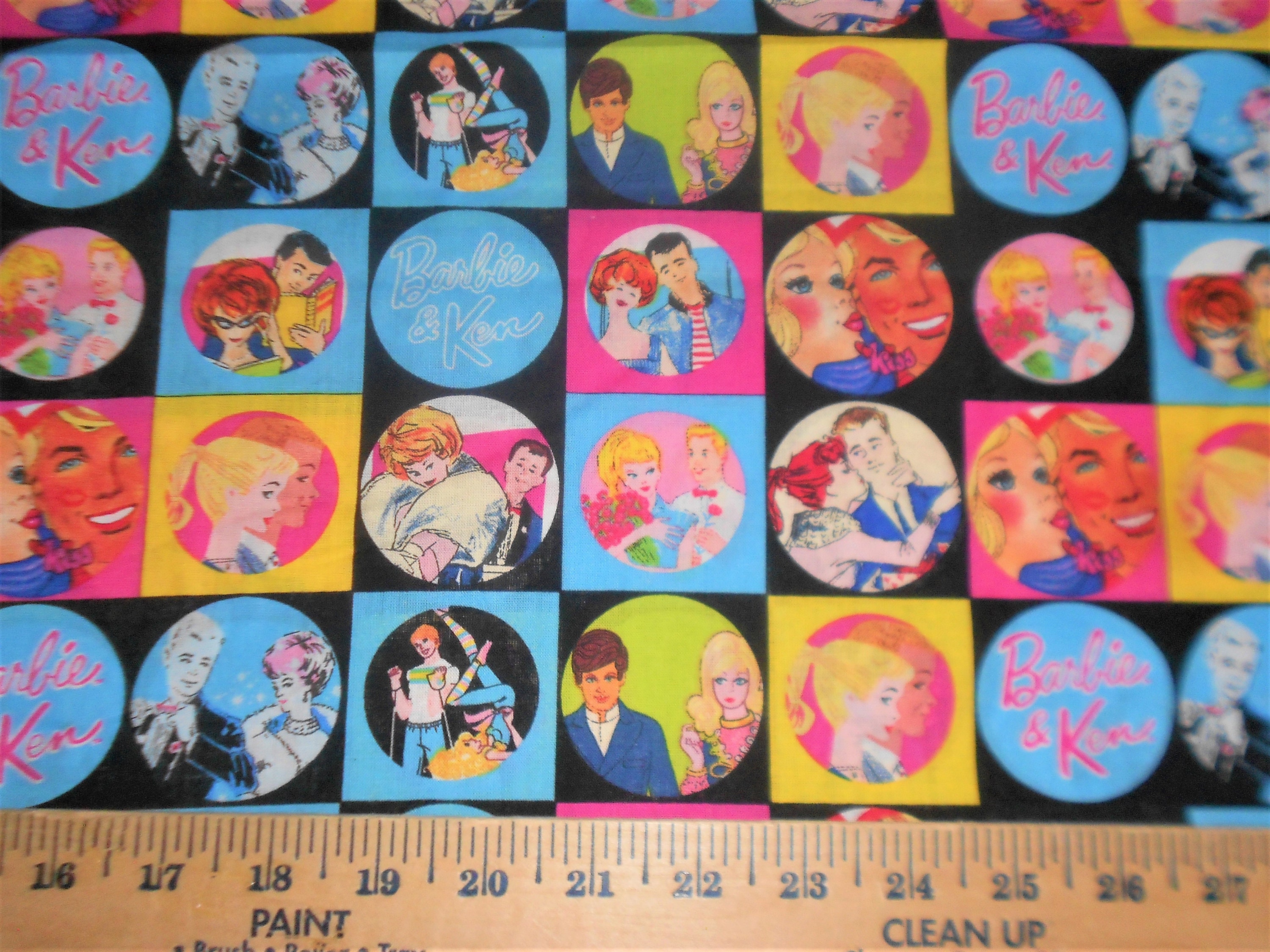 Barbie And Ken Blocks Cute Colorful Illustration Cotton Fabric Quilt Fabric  MD33