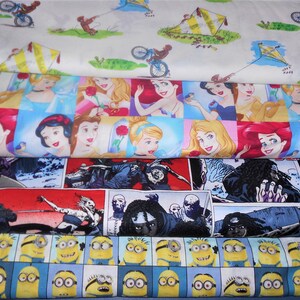 Character Fabrics #7 Curious George, Disney Princess', Walking Dead, Minions, Sold INDIVIDUALLY not as a group, by the Half Yard