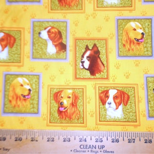 Two Continuous Yards of DOGS on YELLOW fabric, 72&quot; x 42&quot;, 100% Cotton