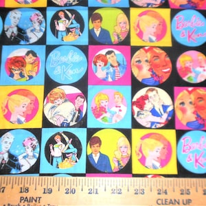Two Continuous Yards of BARBIE & KEN BlOCKS fabric, 72&quot; x 42&quot;, 100% Cotton