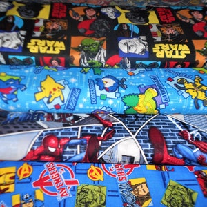 SUPER HERO Fabrics #6 Star Wars, Pokemon, Spiderman, Marvel Avengers, Sold INDIVIDUALLY not as a group, by the Half Yard