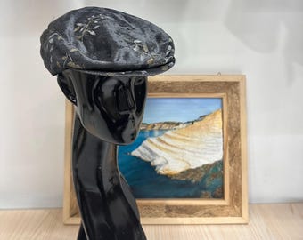Handmade Italian Vintage Cap - Sicilian Coppola Hat in Velvet - Women's Flat Cap Made in Italy in Velvet