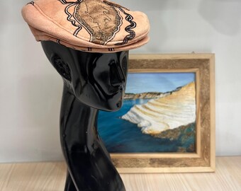 Handmade Italian Vintage Cap - Sicilian Coppola Hat in Tuscan Lambskin - Women's Flat Cap Made in Italy in Tuscan Lambskin