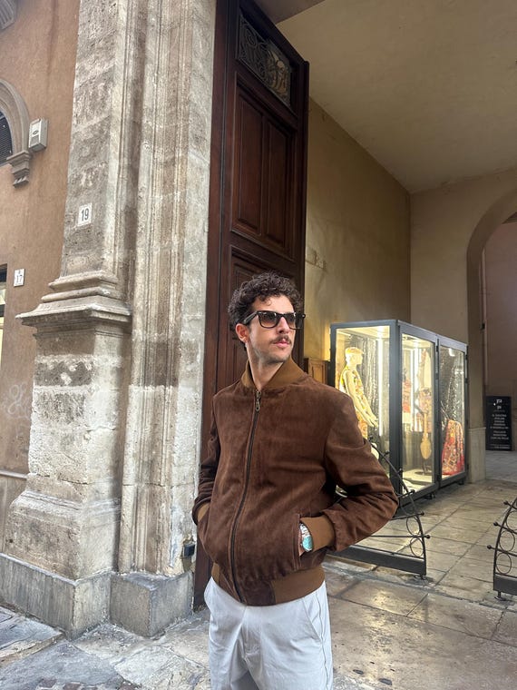 Giubbotto Uomo in Vera Pelle Scamosciata Fatto a Mano | Giacca Artigianale Vintage | Suede Jacket Uomo | Elegante Casual | Regalo Uomo
