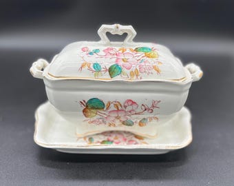 Antique John Maddock & Sons Royal Semi-Porcelain Covered Dish "Made in England" | Early 1900s Covered Vegetable Casserole Dish