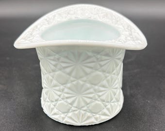Vintage Fenton White Milk Glass Top Hat Button and Daisy Pattern Planter Vase