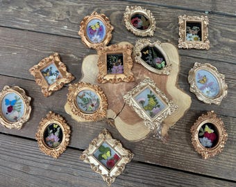 Handmade Mini Framed Botanical Butterfly Art — Real Dried Pressed Flowers in Resin