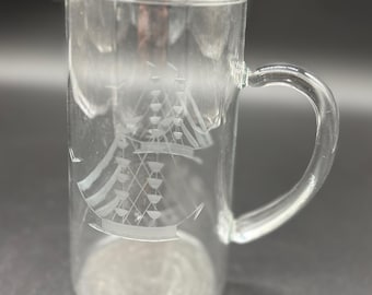 Sailboat Etched Glass Pitcher | Ship Etched Barware | Nautical Themed Water Jug | Ocean Themed Drink Pitcher