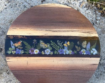 Handmade Live Edge Walnut Wood Lazy Susan with Real Dried Flowers & Resin | One-of-a-Kind Floral Serving Tray