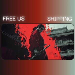Anime Style Samurai Gaming Mousepad | Dark Gritty Desk Mat | Lone Warrior