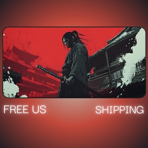 Anime Style Samurai Gaming Mousepad | Dark Gritty Desk Mat | Lone Warrior V2