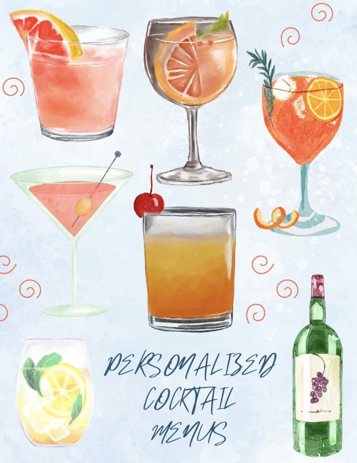 Example Personalised Cocktail Menu Personalized Wedding or Party Cocktail Menus - Etsy