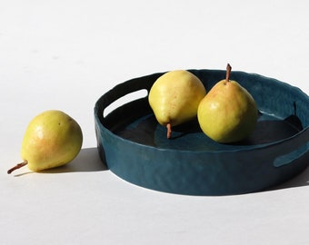 Pinched Serving Tray with Handles - Deep Ocean