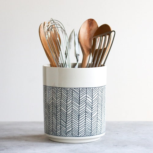 Kitchen Utensil Jar White Utensil Holder Handmade Pottery Etsy